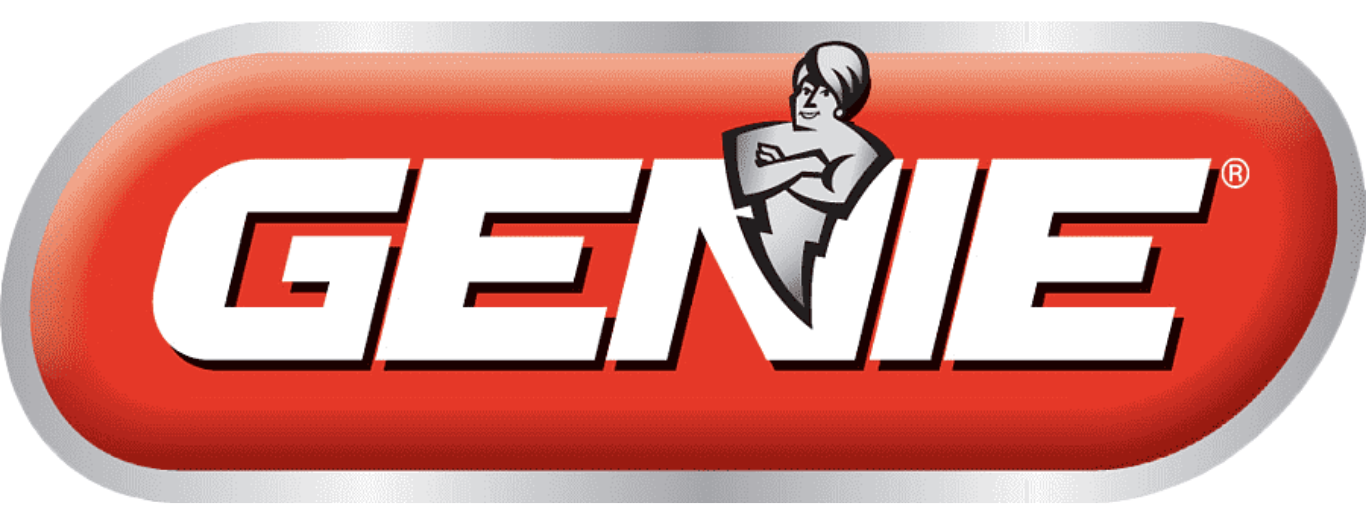 Genie logo with a red oval shape and silver outline, with the word “GENIE” and a genie figure.