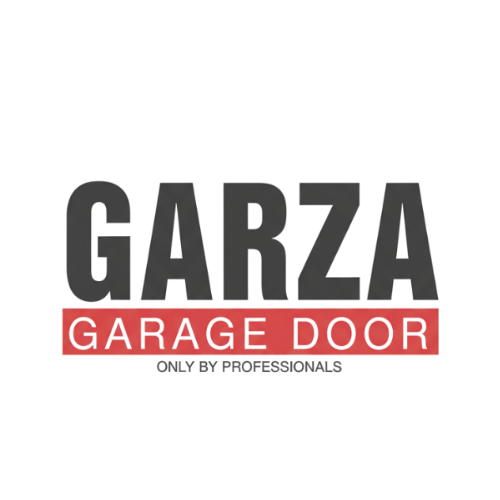 Logo for Garza Garage Door, red and black text on a white background, states