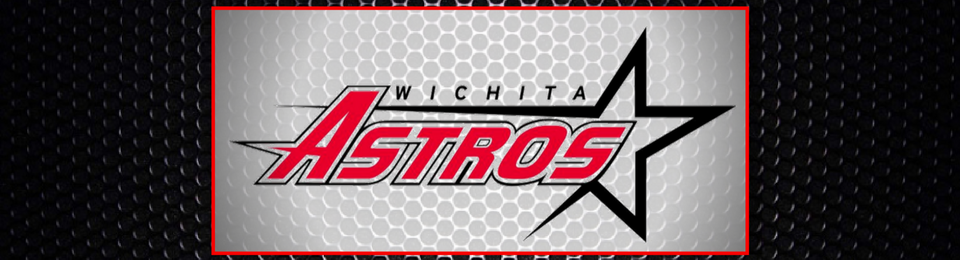 Wichita Astros logo in red and black with a star outline on a textured dark background