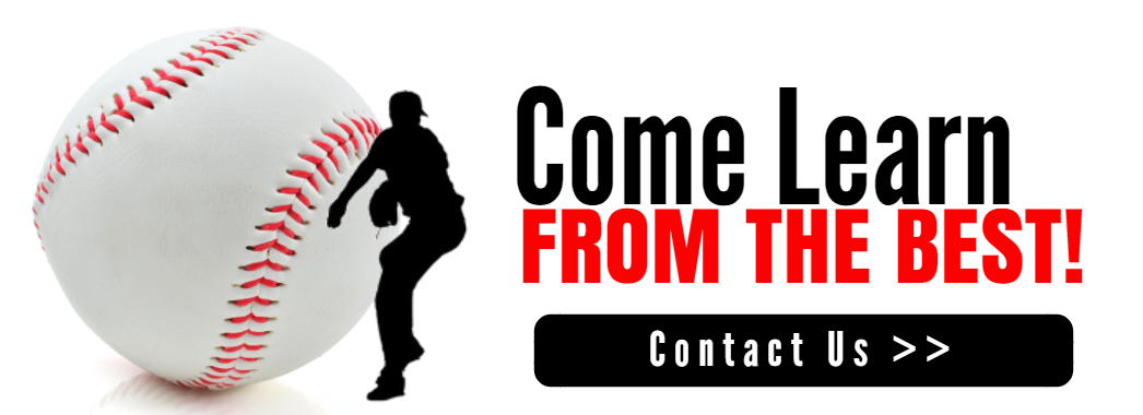 Baseball with “Come Learn From the Best!” and “Contact Us >>” text on a white background
