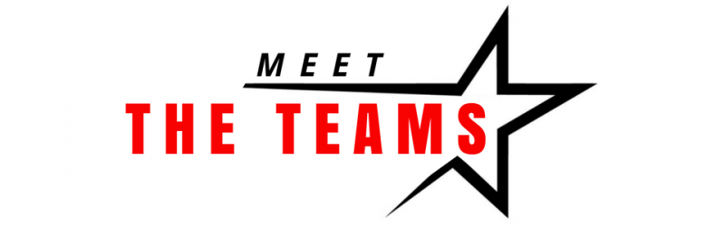 “Meet the Teams” text in black and red with an outlined star logo