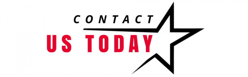 Contact us today text with a black star outline and red lettering on a white background