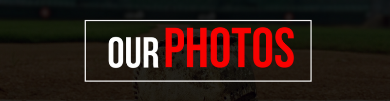 “Our Photos” title in white and red text inside a thin white rectangle on a dark background