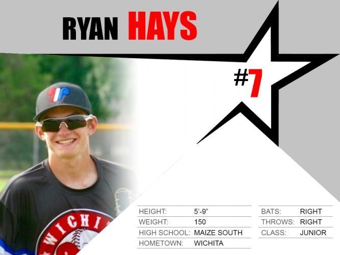 Ryan Hays baseball player card, #7, in a white and black graphic layout.