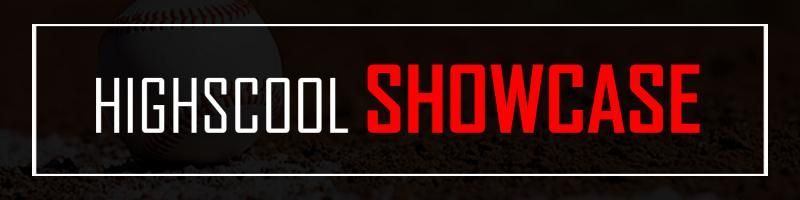 High School Showcase logo in white and red on a black background