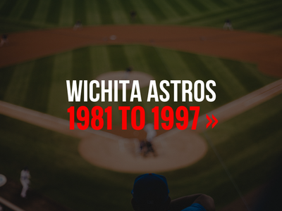 Wichita Astros title card over a baseball field, with red text “1981 TO 1997”
