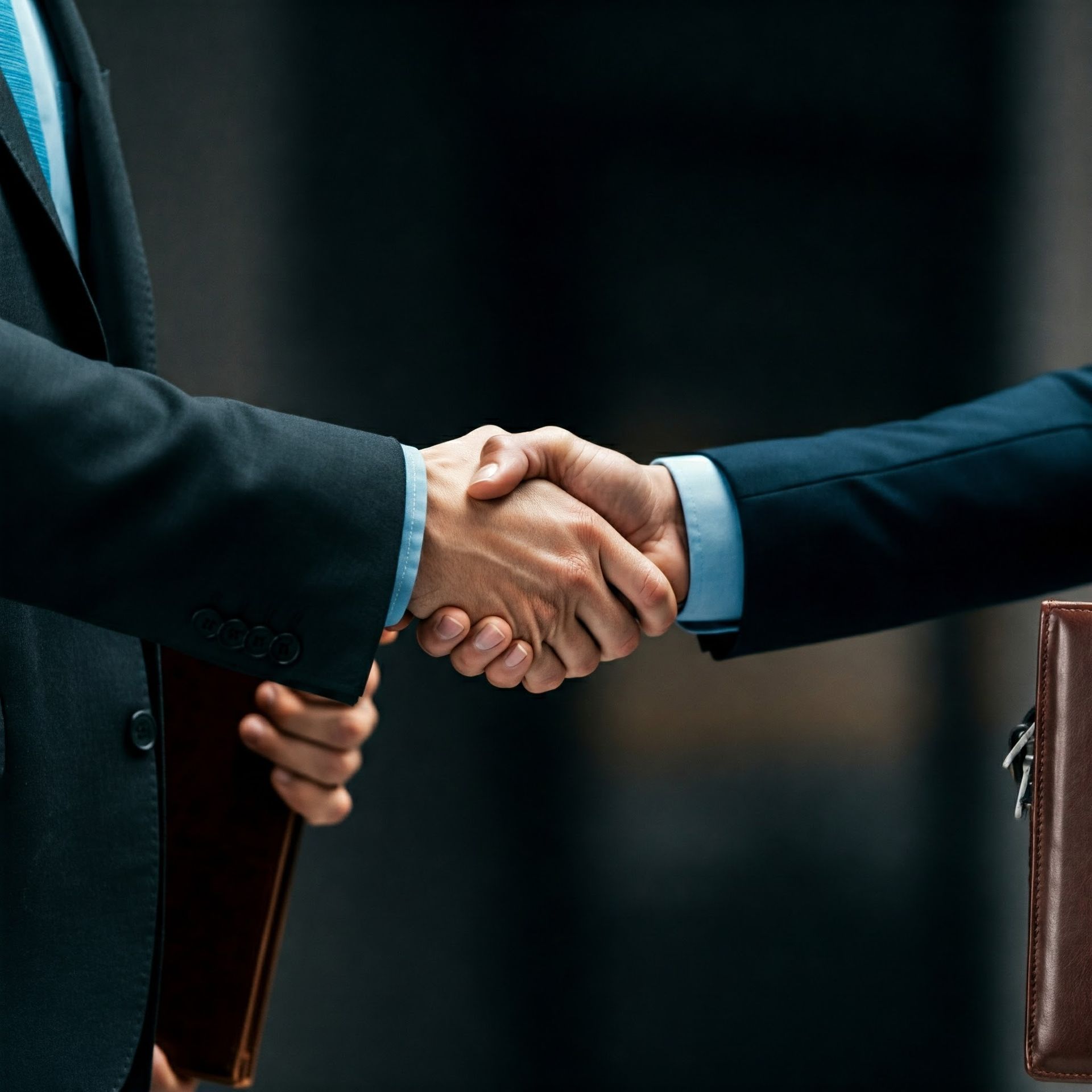 A man in a suit and tie is shaking hands with another man in a suit and tie.