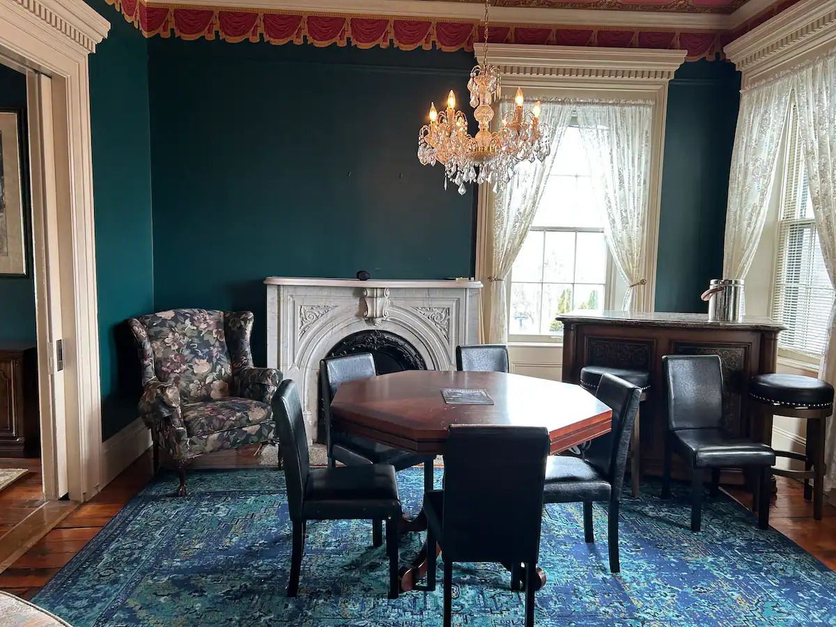 family room with fireplace