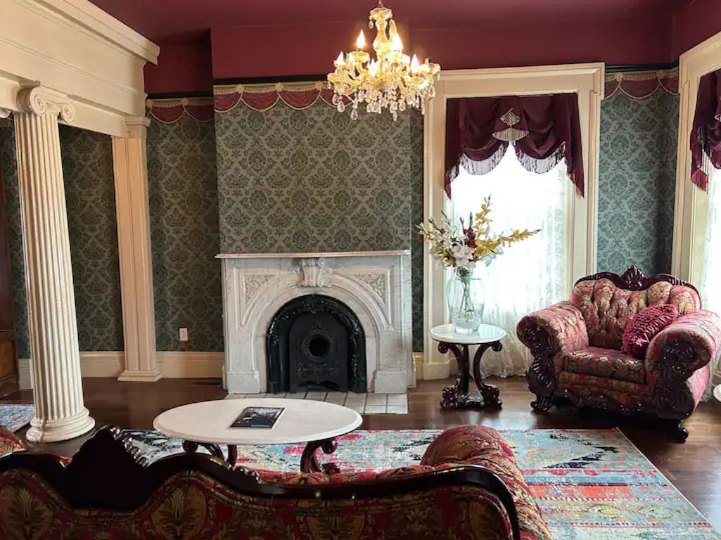 family room with fireplace