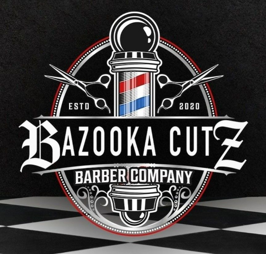A logo for a barber shop called bazooka cutz