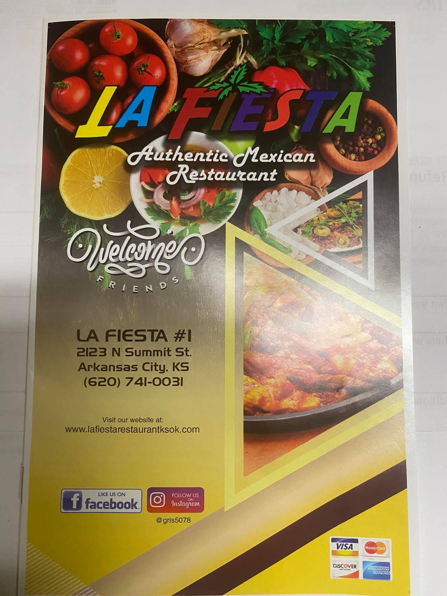 The menu cover for la fiesta authentic mexican restaurant