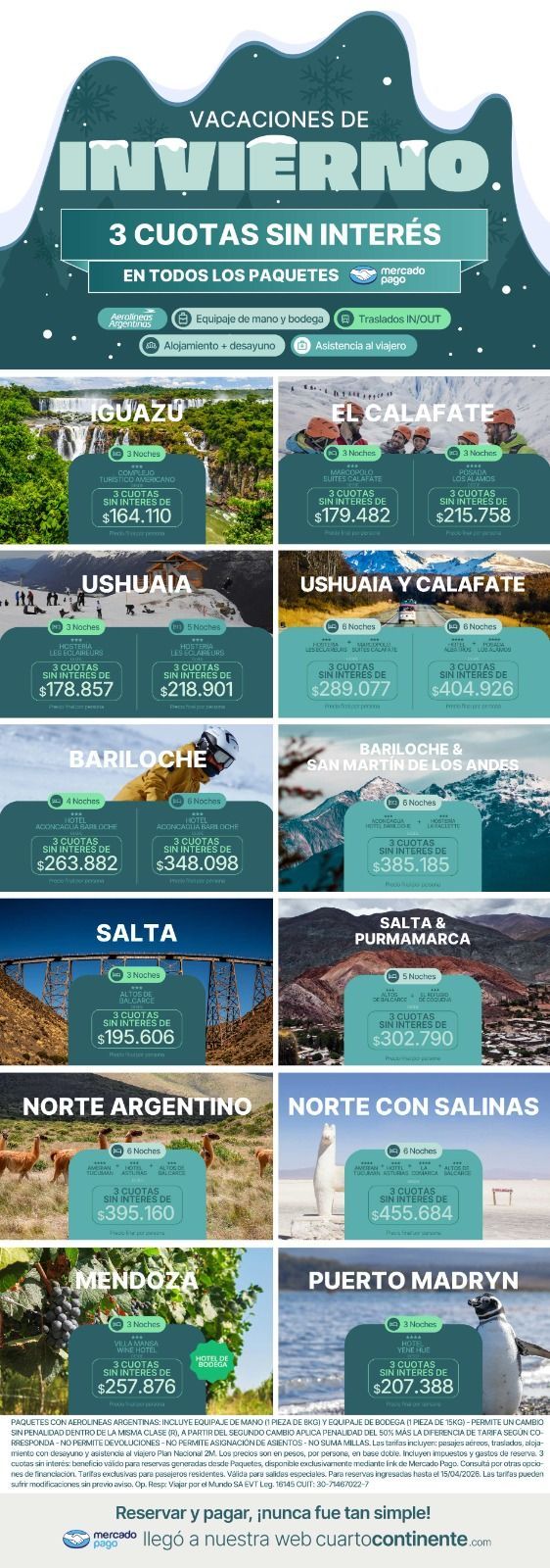 Folleto promocional titulado “Invierno”, con escenas invernales en tonos azules y varios paneles sobre eventos/actividades.