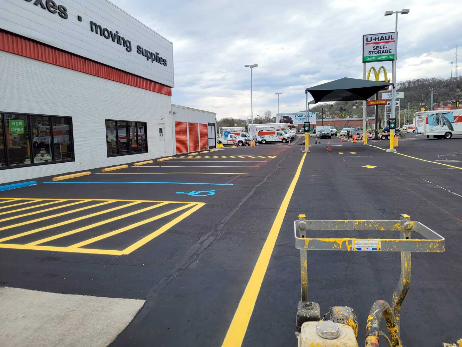 ada compliant U-haul parking lot line striping in West Virginia