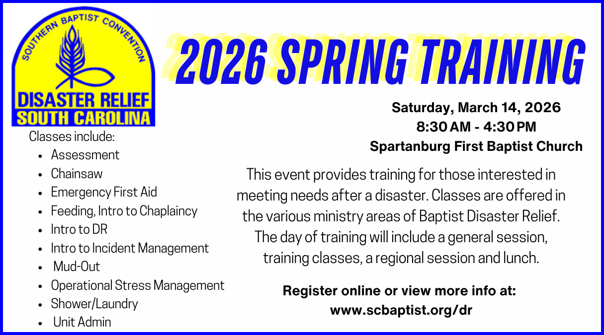 Disaster Relief South Carolina training events in 2023. Includes dates, locations, and registration info.