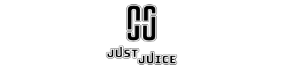 A black and white logo for just juice on a white background