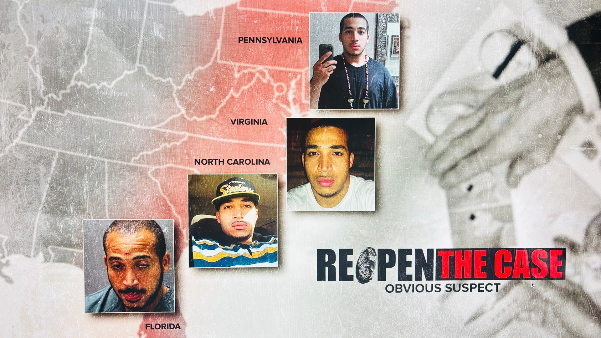 A map with four portraits, the text