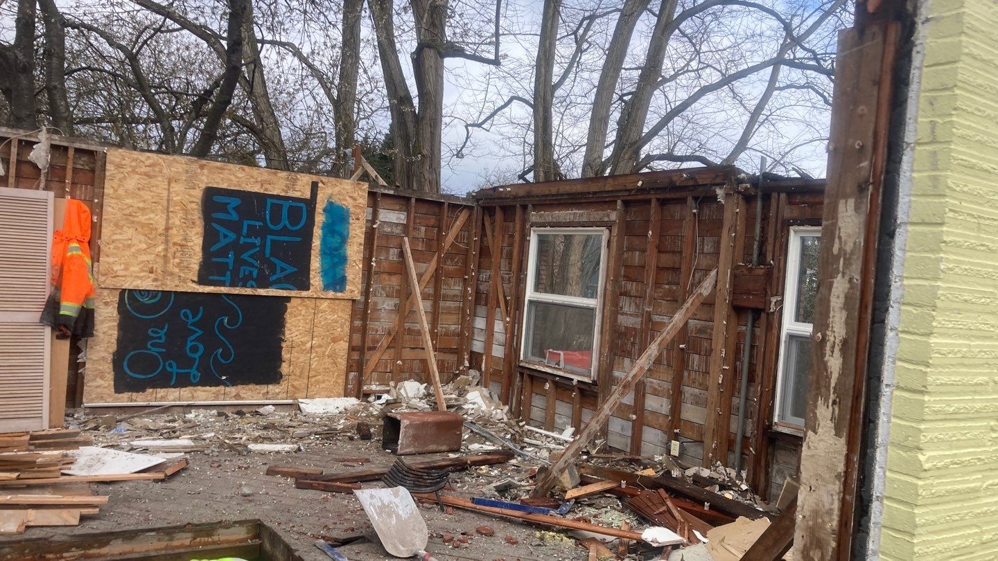 The inside of a house that is being demolished.