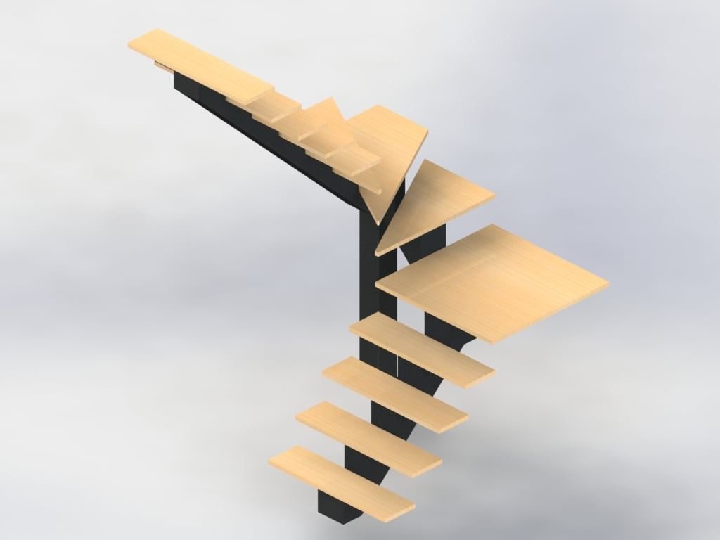 Un modèle 3D d'un escalier avec des marches en bois