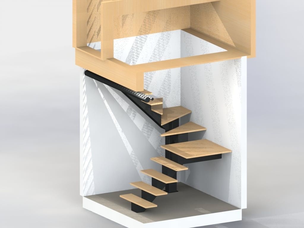 Un modèle 3D d'un escalier dans une pièce.