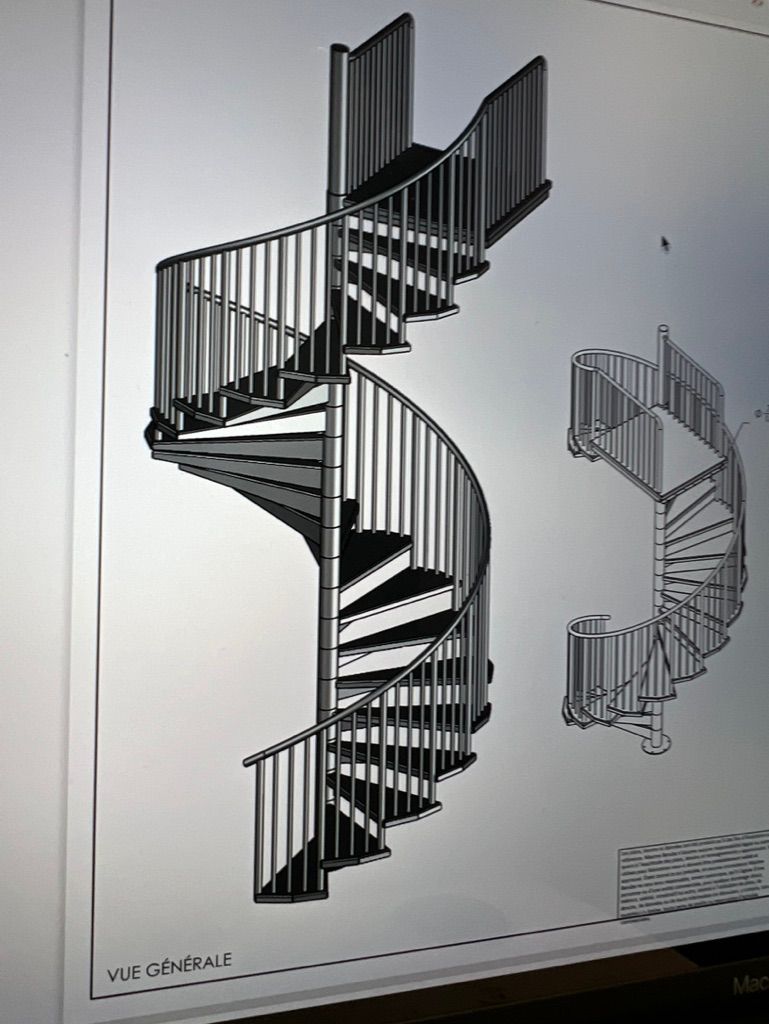 Un dessin en noir et blanc d'un escalier en colimaçon