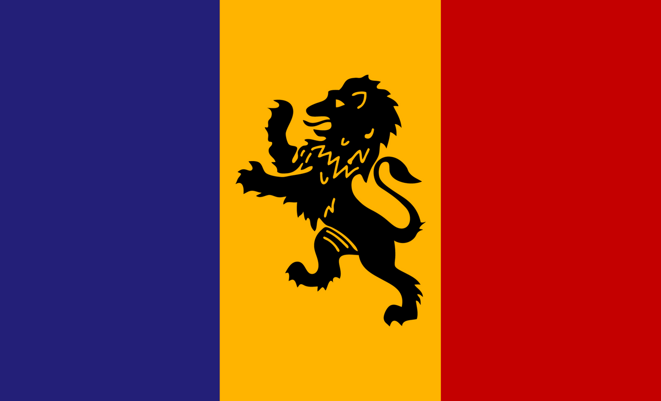 DKE Flag showing navy, gold, and red brand colors and the DKE Lion logo image centered