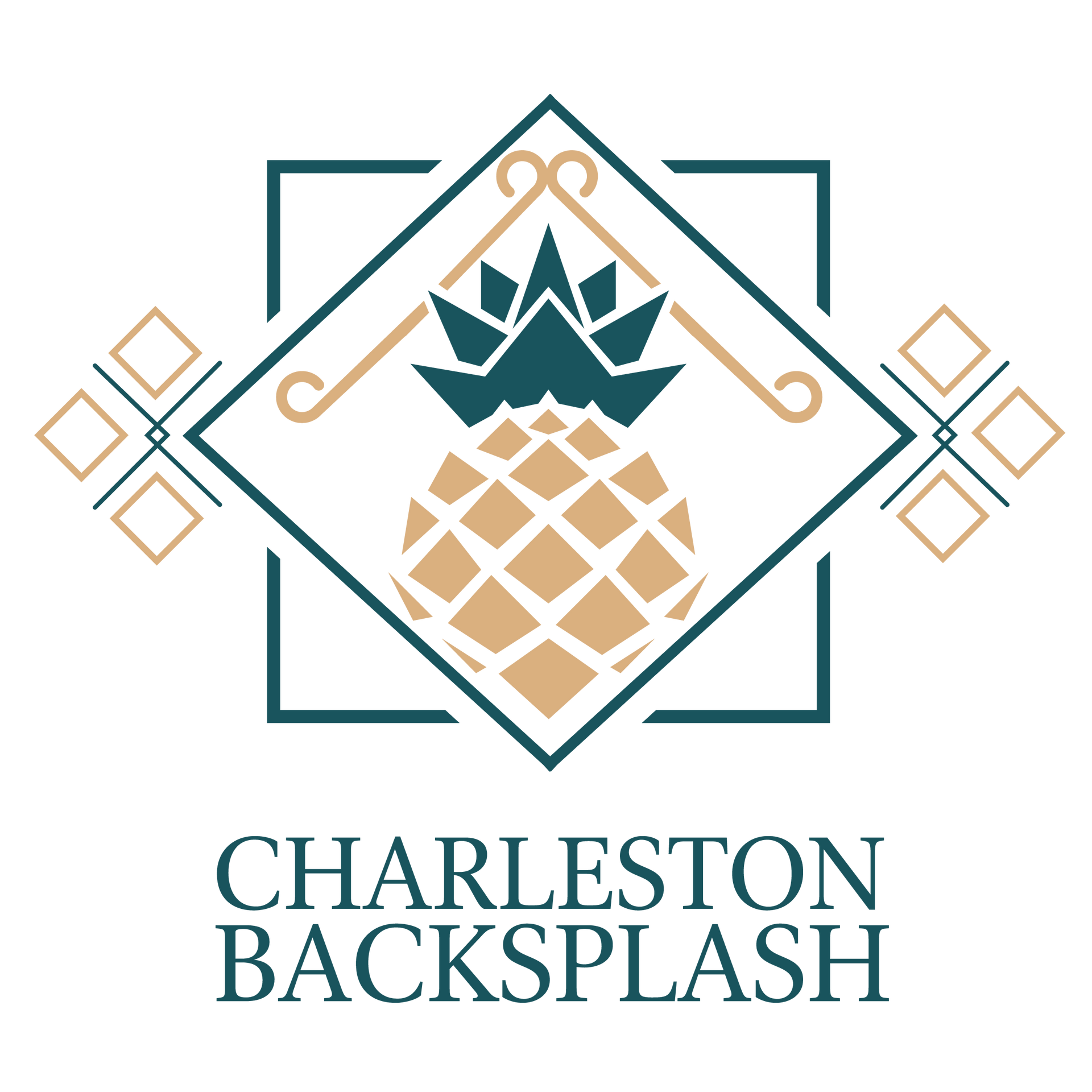 A logo for charleston backsplash with a pineapple in a square