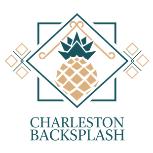 A logo for charleston backsplash with a pineapple in a square