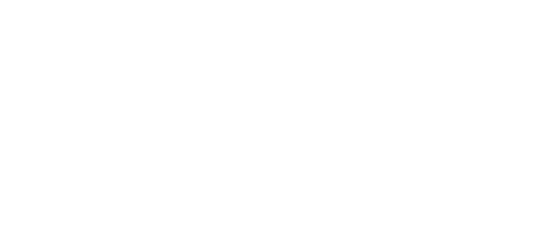 A red silhouette of Santa in his sleigh pulled by three reindeer flying over a city skyline and a Christmas tree.