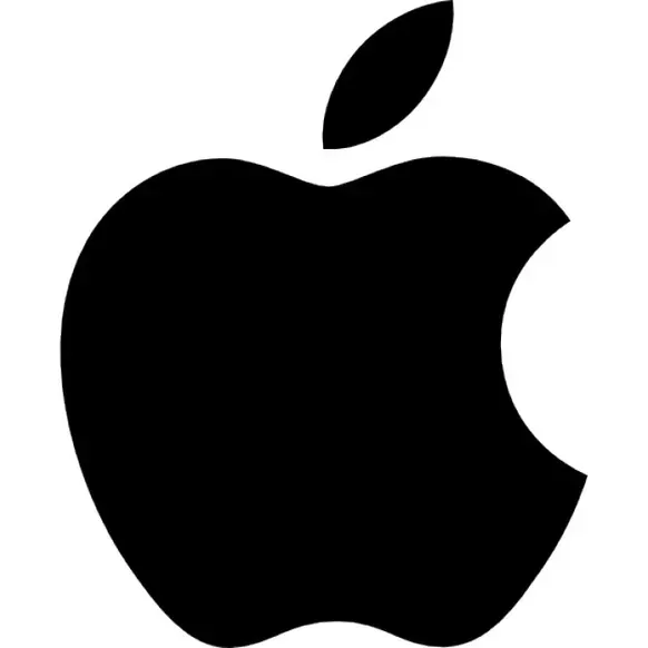 The black Apple corporate logo featuring a stylized apple with a bite taken out of the right side and a leaf on top.
