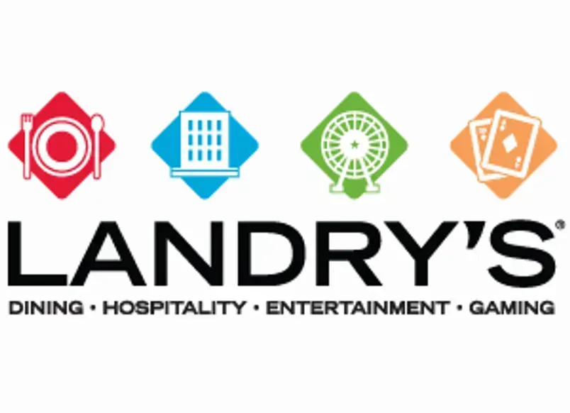 Landry's logo with four colored diamond icons representing dining, hospitality, entertainment, and gaming.