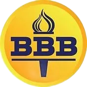 A yellow circular logo featuring the dark blue letters 