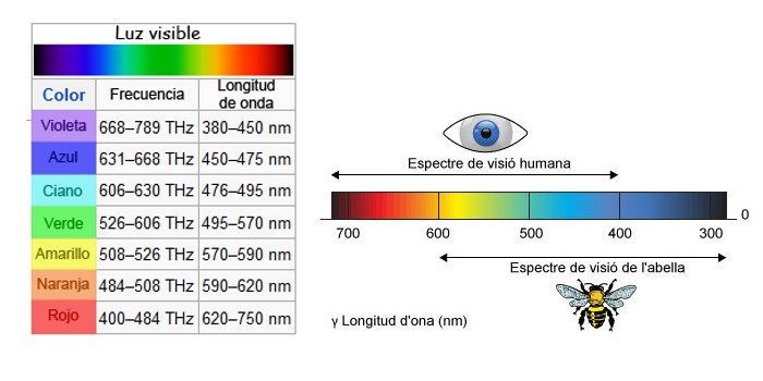 Tabla de la energía reflejada detectada por el ojo humano