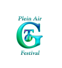 a logo for the plein air festival with a blue letter g