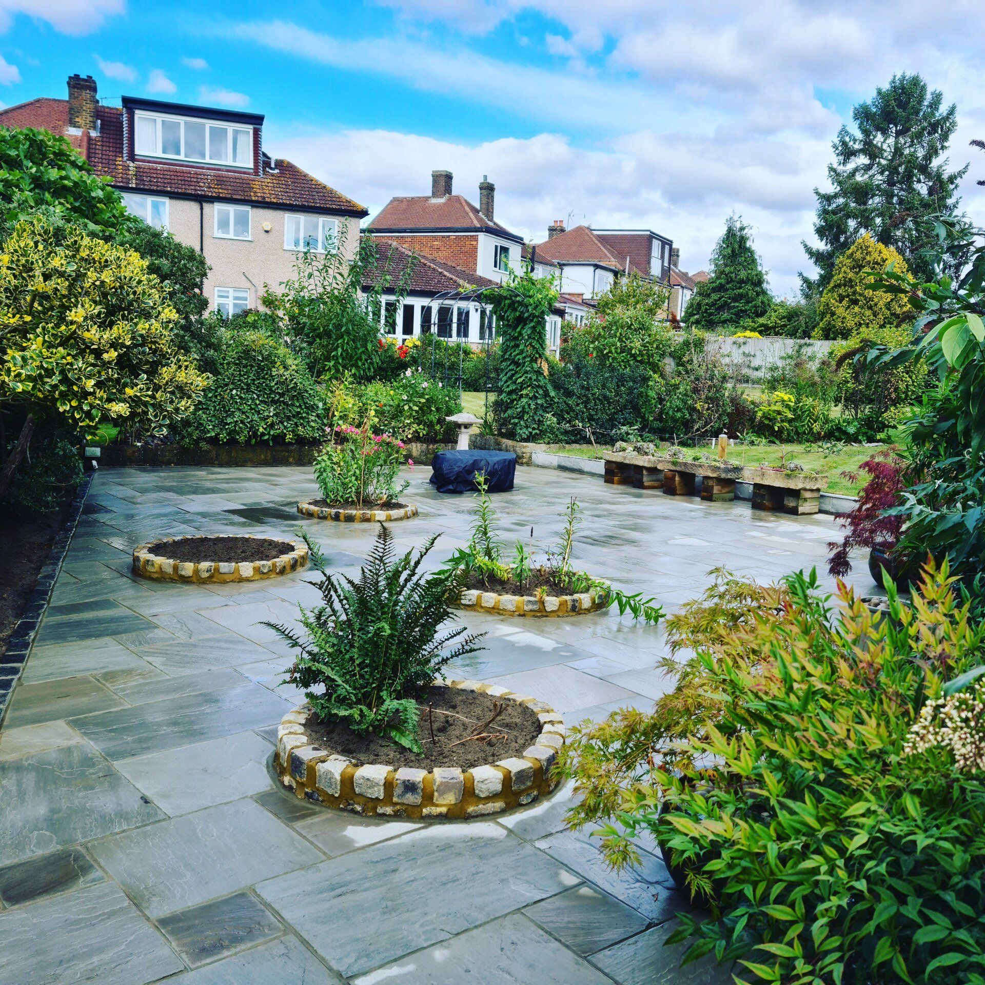 Landscaping in the garden. The path in the garden