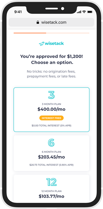 Screenshot of a phone displaying loan options from