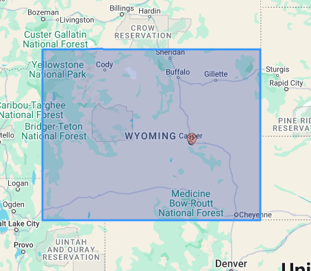 A map of wyoming with a blue box around it