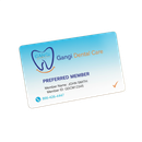 Gangi Dental Care Preferred Member card with logo, patient name, and phone number.