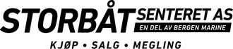 Logo for Storbåt Senteret AS, a boat seller, showing text and a slogan 