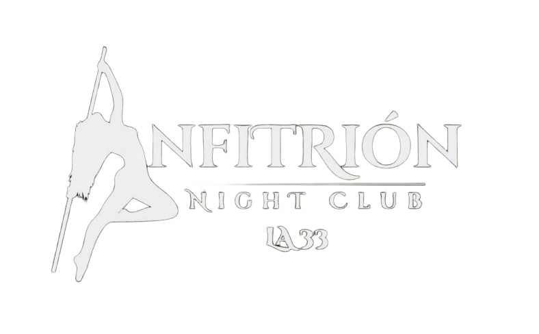 Logotipo para Anfiteion Night Club: silueta de una bailarina en un poste con el texto 