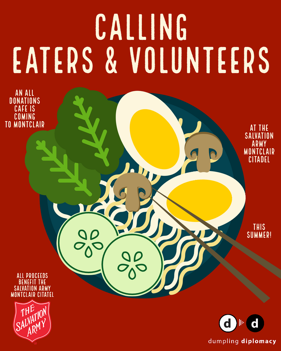 A poster that says calling eaters and volunteers