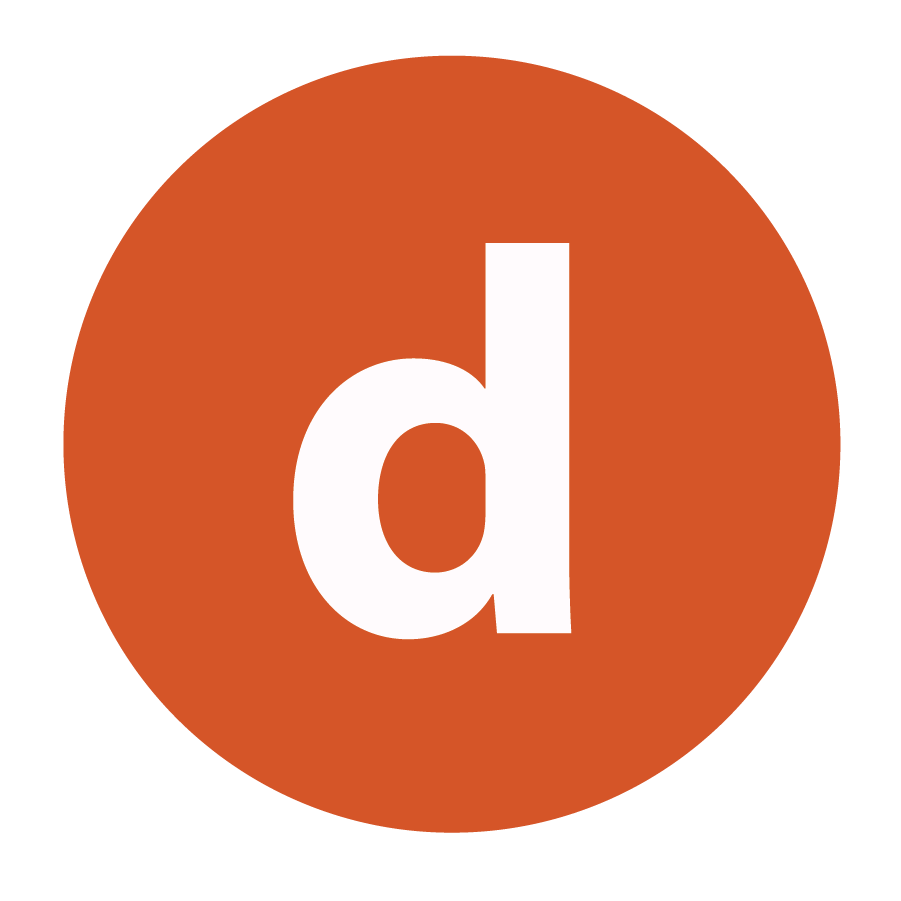 The letter d is in a red circle on a white background.