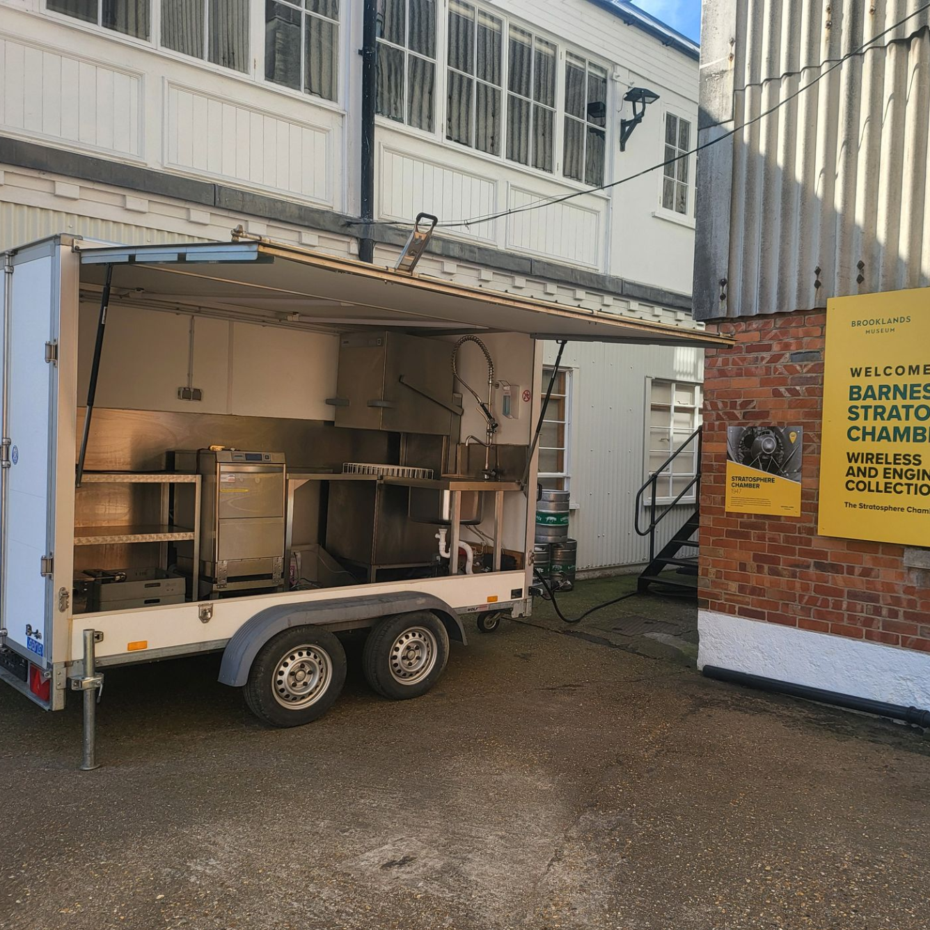 Dishwashing trailer in operation at the Brooklands Museum for a corporate event.