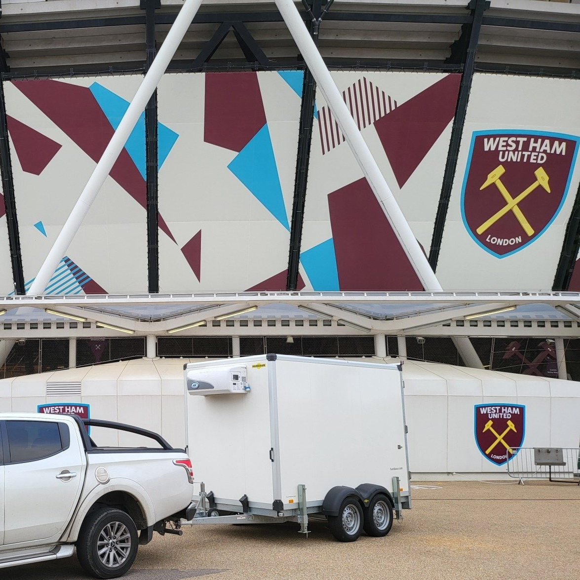 3 metre refrigerated trailer at West Ham football club for event and hospitality refrigeration hire