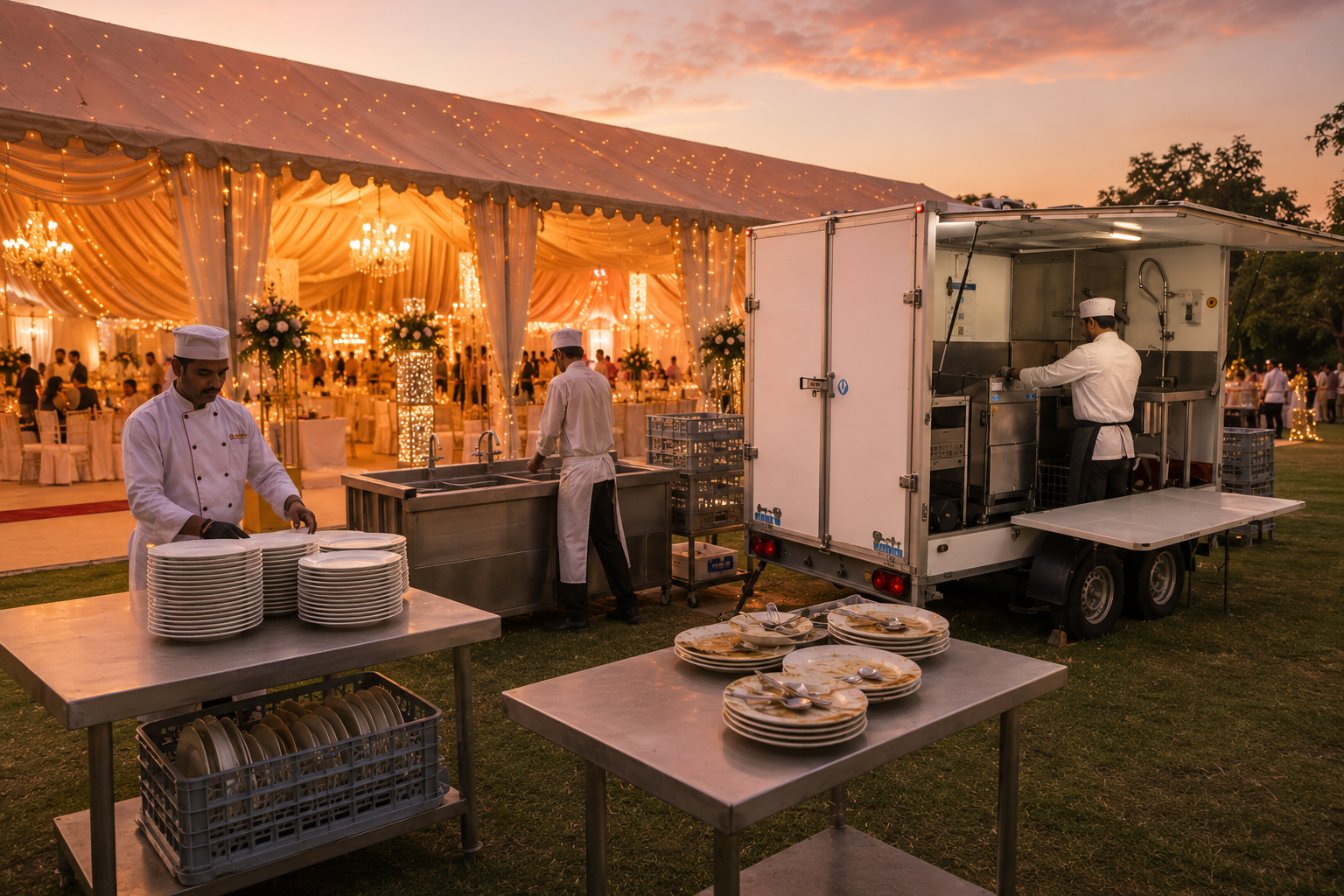 Dishwashing trailer in operation at the Brooklands Museum for a corporate event.