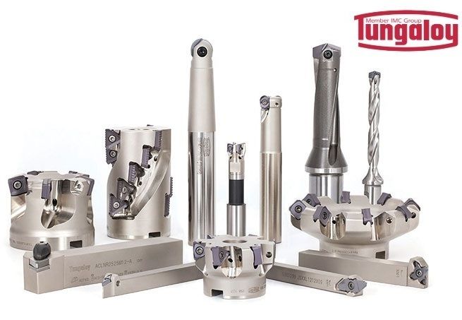 A variety of tungaloy tools are displayed on a white background.