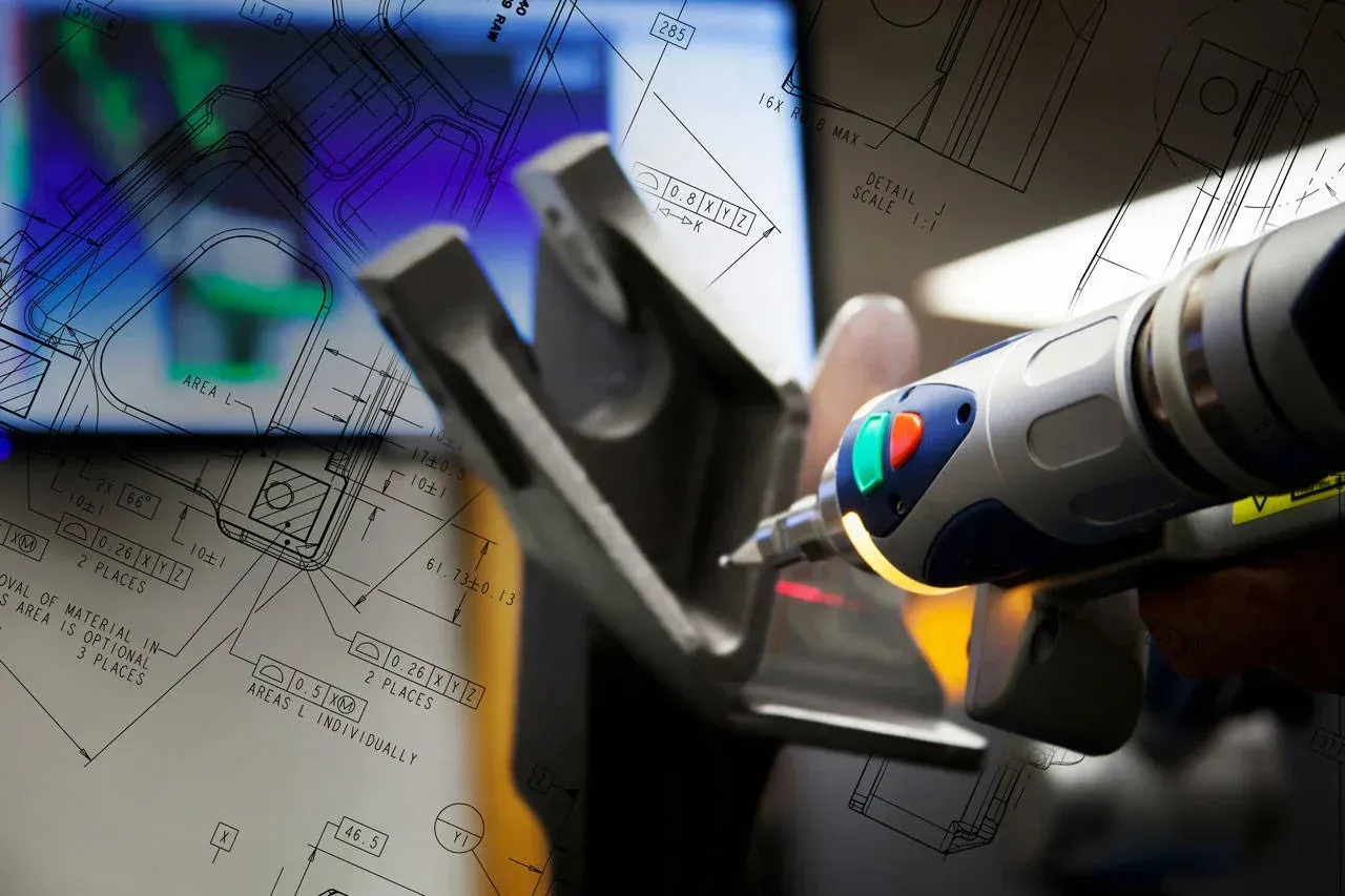 A person is using a machine to measure a piece of metal