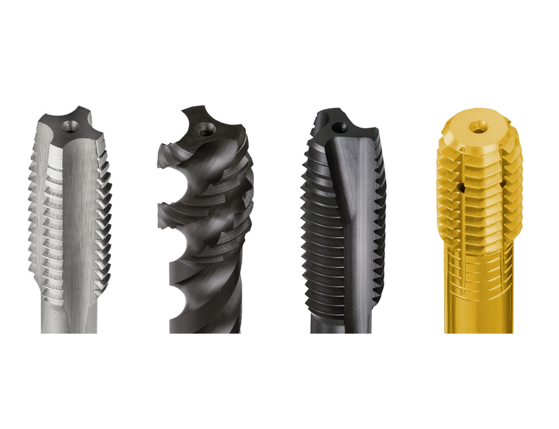 Four different types of taps are shown on a white background.