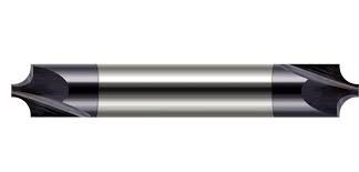 A close up of a drill bit on a white background.