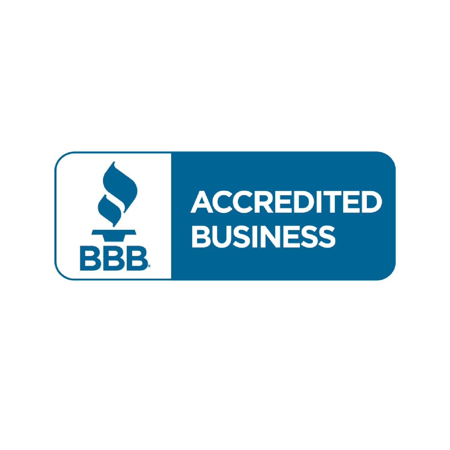 The bbb logo is blue and white and says accredited business.