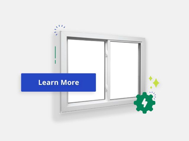 A white window with a blue button that says learn more